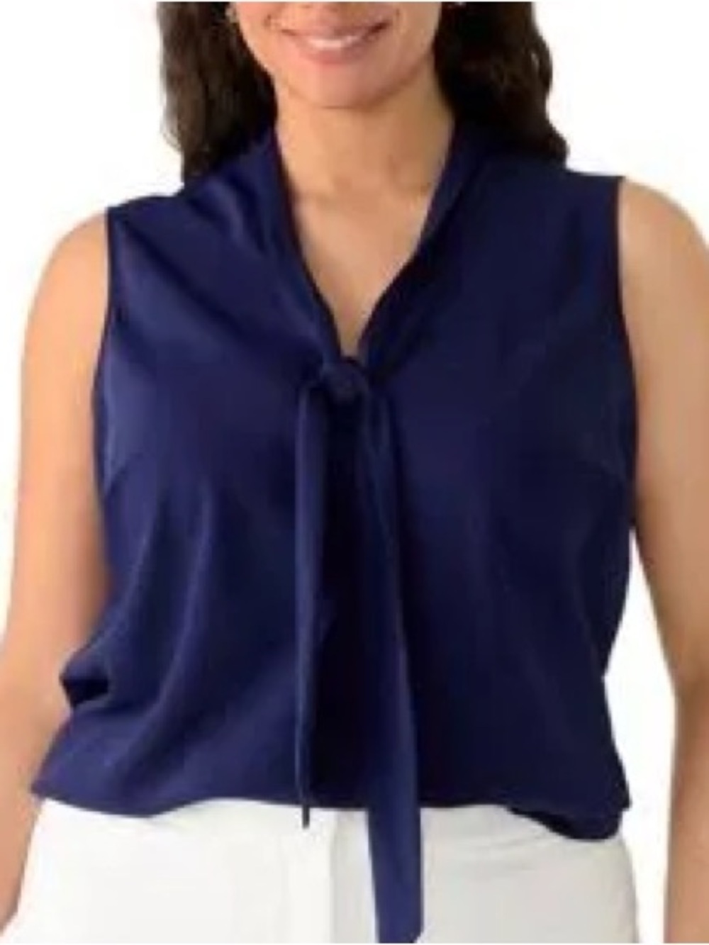 Kaspet: 1X, sleeveless Tie-Neck Shell Top - Navy